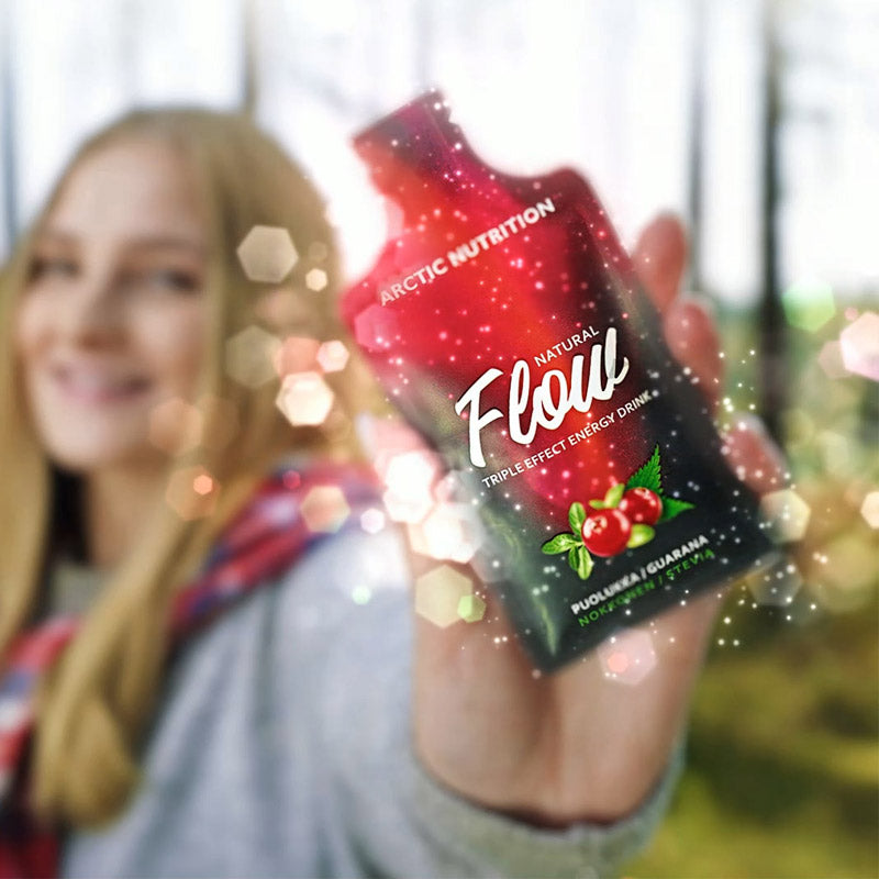 FLOW ENERGIAJUOMA Puolukka 7 × 20 g – Luonnollinen energiajuomatiiviste
