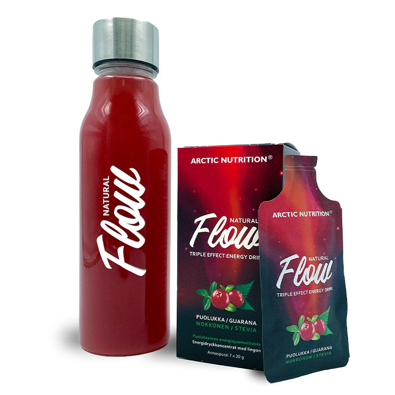 FLOW ENERGIAJUOMA Puolukka 7 × 20 g – Luonnollinen energiajuomatiiviste