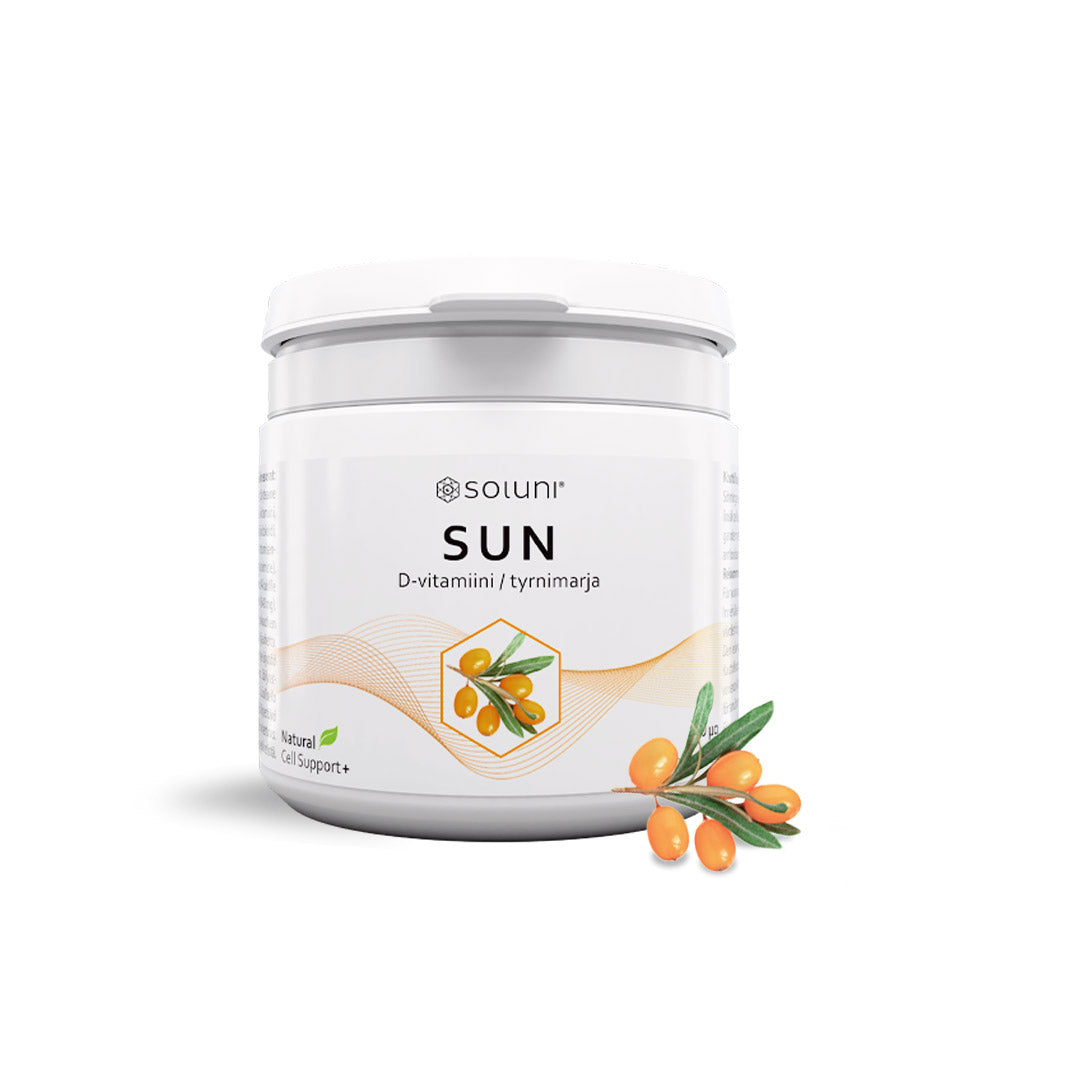 SOLUNI SUN – D3-vitamiini ja tyrnimarja 50 µg, 100 purutablettia