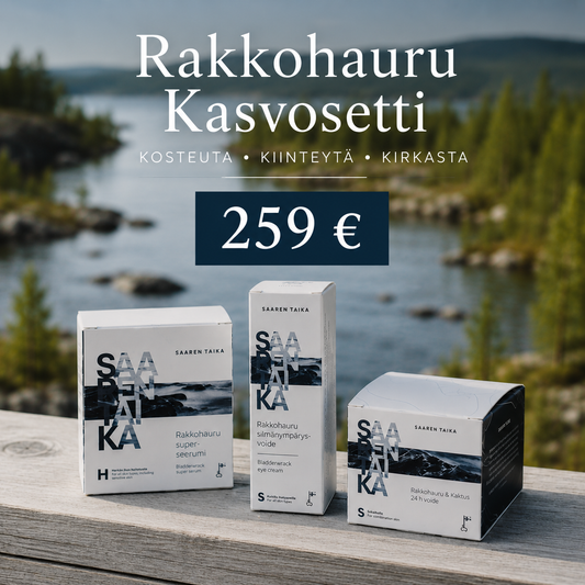 SAARENTAIKA RAKKOHAURU KASVOSETTI – Superseerumi, Silmänympärysvoide & 24 h Voide
