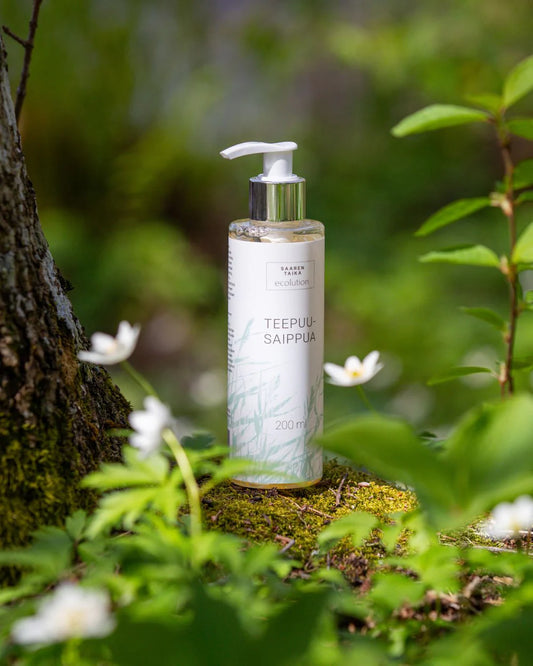 NESTEMÄINEN TEEPUUSAIPPUA 200 ml – Luonnollinen ja antibakteerinen teepuusaippua