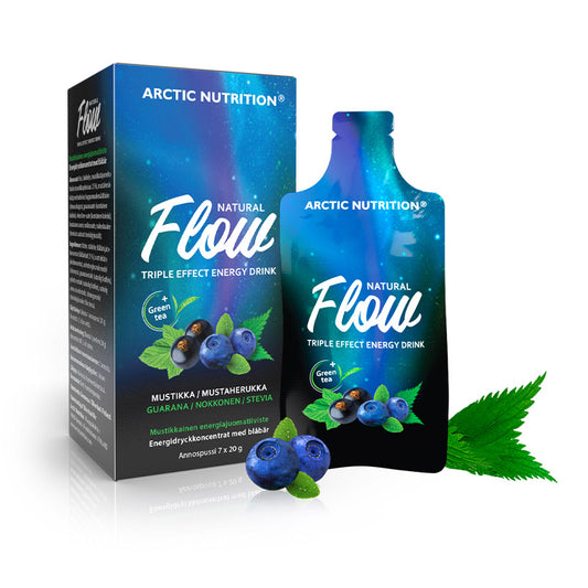 FLOW-ENERGIAJUOMA Mustikka 7 X 20 g - Luonnollinen energiajuomatiiviste